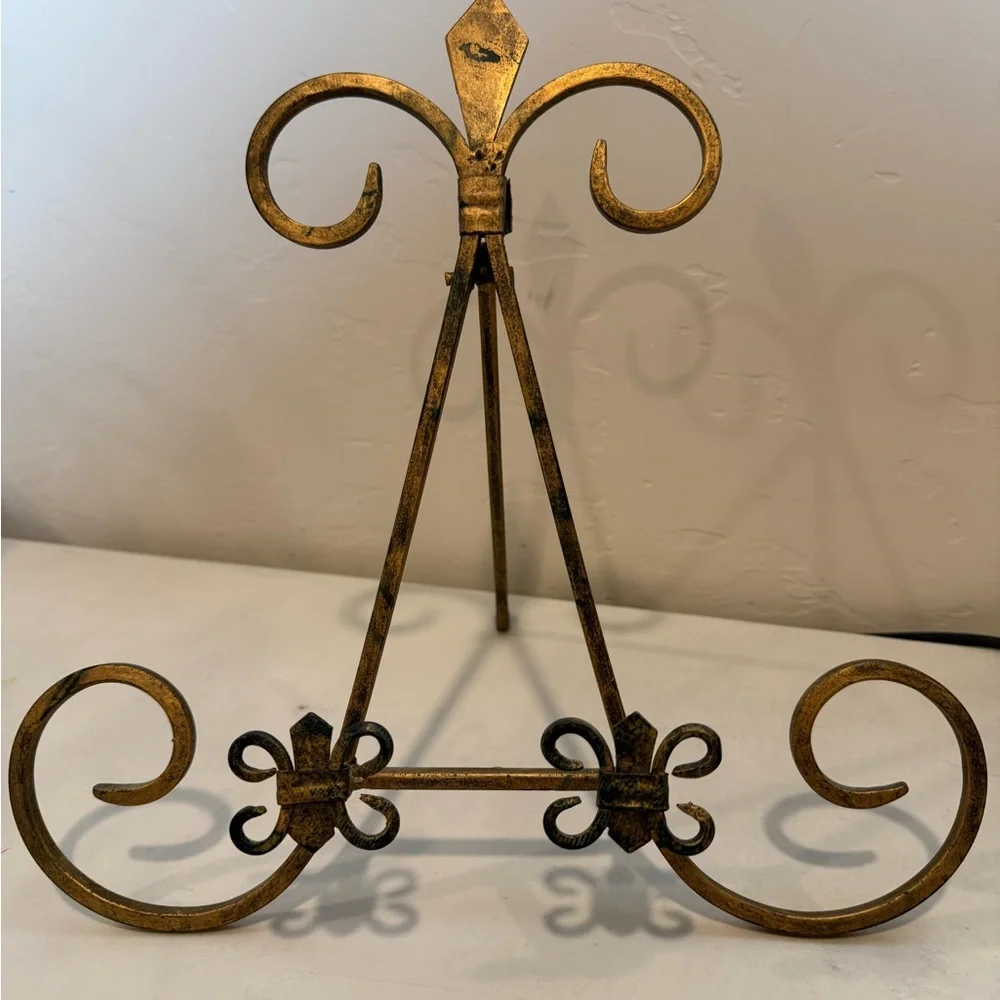 Large Wrought Iron Black Gold Easel‎  Picture Frame Art Display Stand 11” Tall